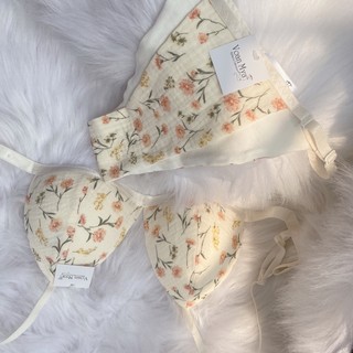 Set Bra Hoa nhí cúc trà Nội y thiết kế Voan Mya, Áo lót mút mỏng không gọng Voan Mya