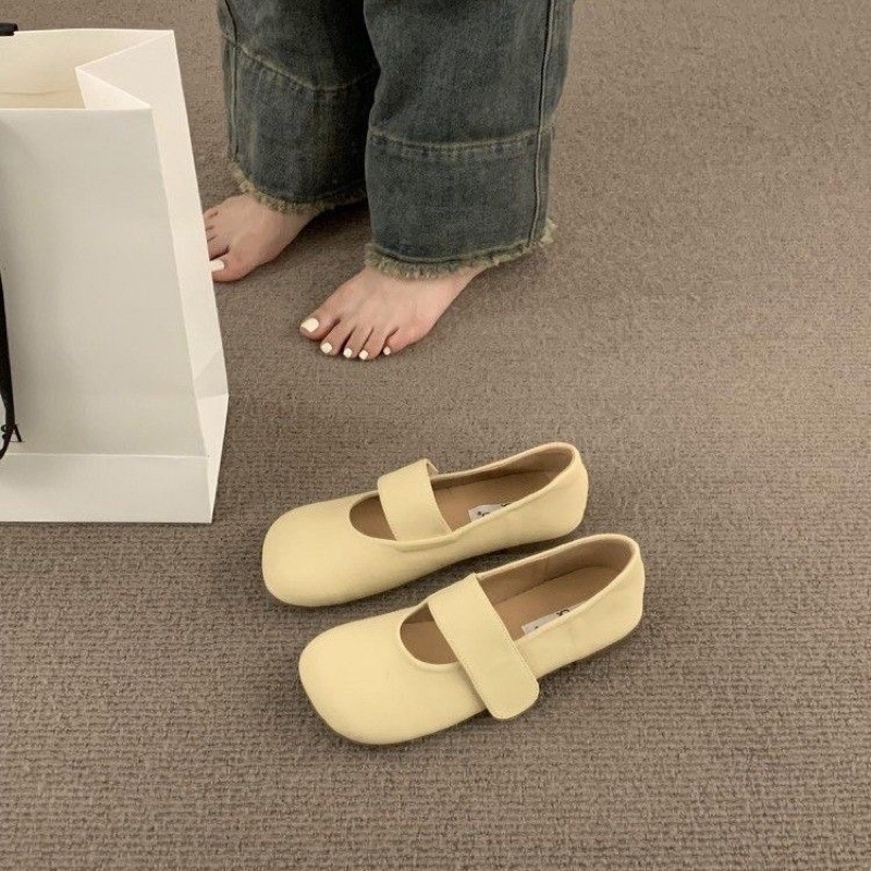 Giày búp bê phong cách retro mũi tròn giày đế bằng Mary Jane quai dán bốn màu phong cách trẻ trung mới nhất 2023 G32