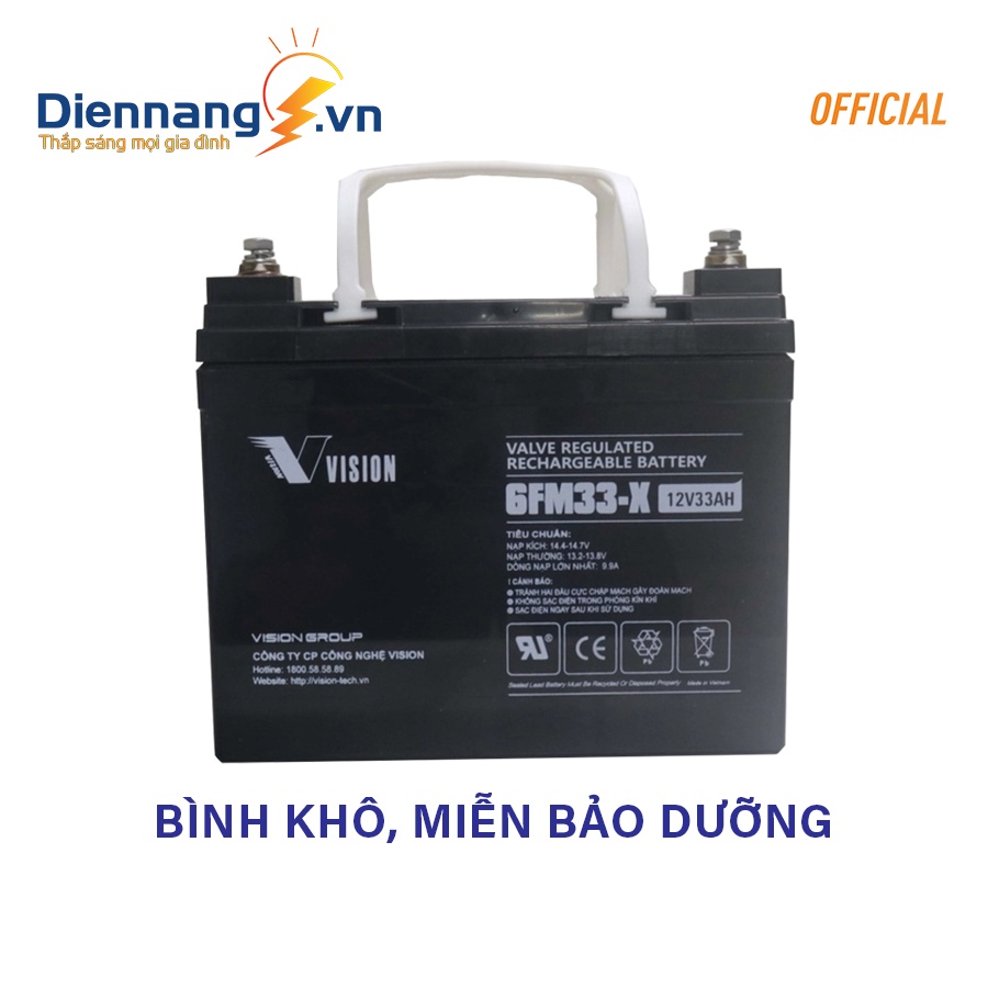 Ắc quy Vision 6FM33-X , acquy cho máy kích điện, viễn thông, năng lượng mặt trời, truyền hình cáp, đèn báo v.v