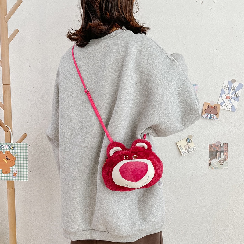 Túi Đeo Chéo Hình Gấu / Dâu Tây Nhồi Bông Dễ Thương Cho Nữ
