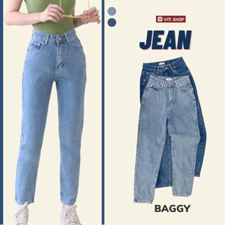 Quần jean nữ baggy đi học VM Shop, quần bò xanh lưng cao kiểu túi nhỏ Đ64 QJB00006