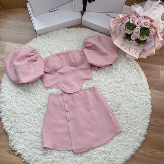 Set cúp tay bồng chân váy phối đá 906