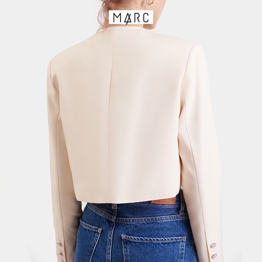 Áo khoác form ngắn tay dài nữ MARC FASHION cổ tròn túi giả đính nút CBNH023223