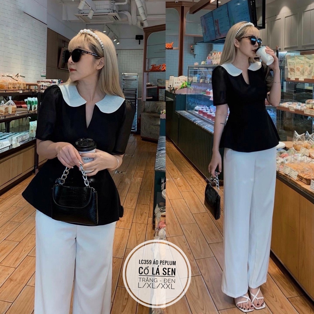 Áo Peplum Cổ Lá Sen Tay Phồng Phối Tơ Che Khuyết Điểm Đủ Size 50-90kg