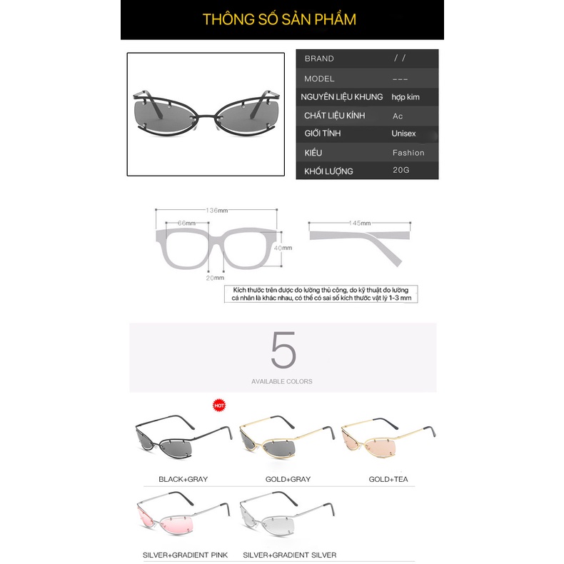 KM17 kính mắt mèo không viền hot girl mẫu mới 2023 chống tia UV