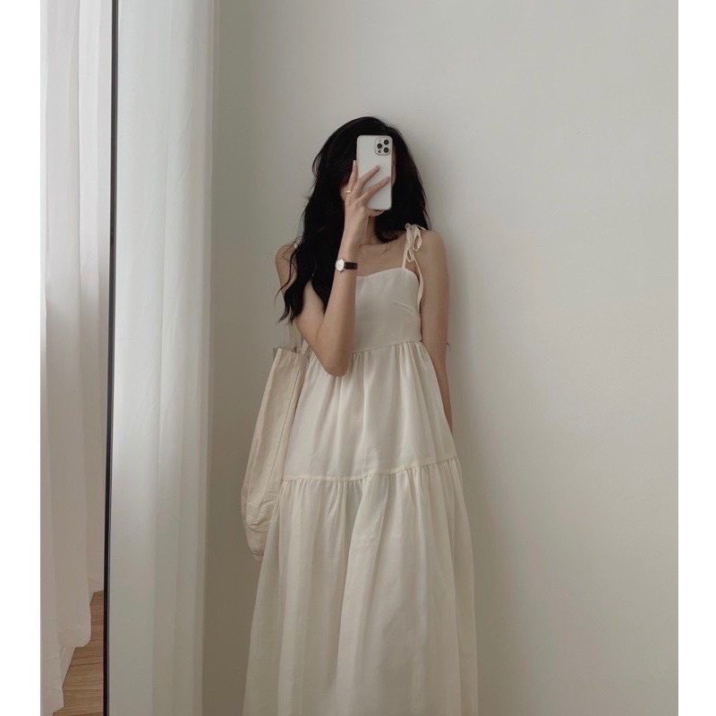 Đầm maxi cột nơ vai BC10D2 váy nữ 2 dây đi biển suông