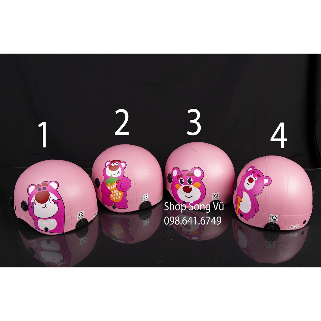 MŨ NÓN BẢO HIỂM GẤU DÂU HỒNG