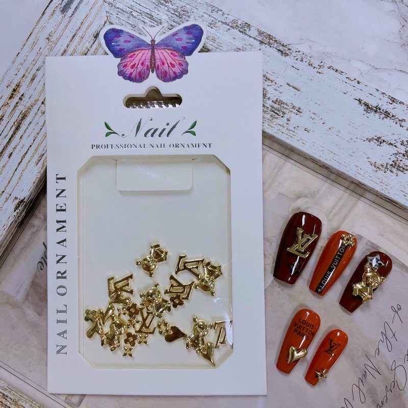 Túi phụ kiện charm trang trí đính móng tay nail LV hoa gấu