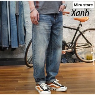 Quần jean nam xanh baggy ống suông rộng dáng đứng vải jeans cao cấp hàng big size hottrend 2024