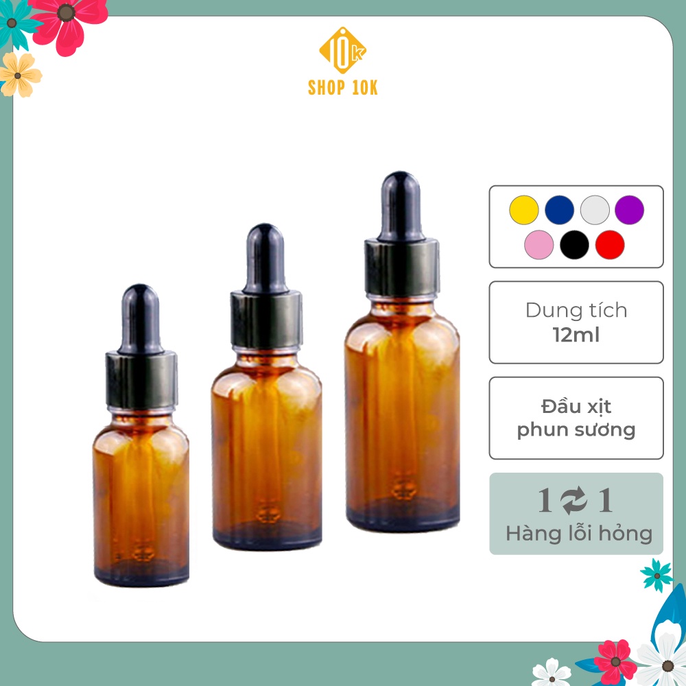 Lọ chai thủy tinh chiết tinh chất, serum, mỹ phẩm, tinh dầu, đầu bóp nhỏ giọt loại 5ml,10ml,15ml