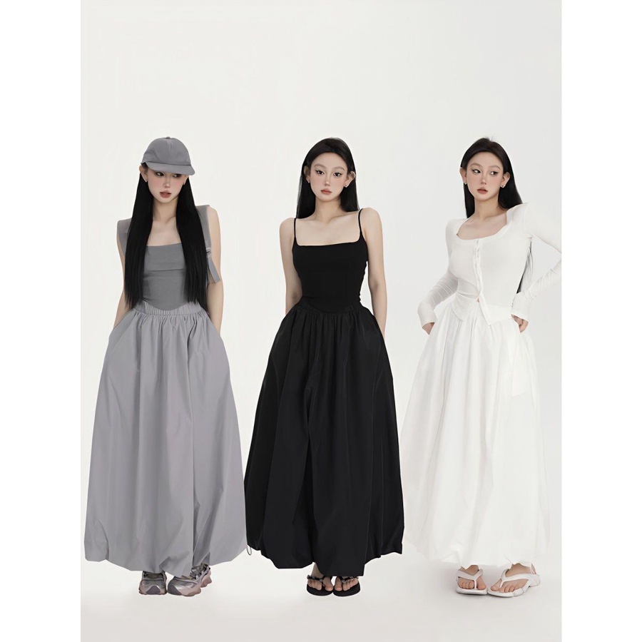 Chân Váy Dài Chữ a Lưng Cao Màu Trơn Phong Cách Thể Thao Thời Trang Mùa Xuân Mới Cho Nữ