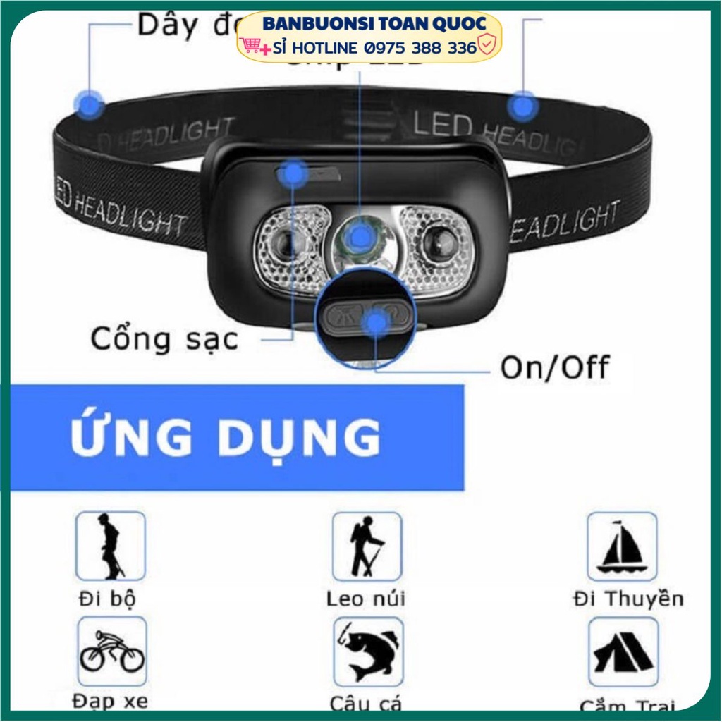 Đèn Pin LED Đội Đầu Cảm Biến Thiết Kế Tiện Lợi, AP 🔋 Đèn Pin LED Đội Đầu Cảm Biến Bằng Tay Sử Dụng Pin Sạc Tiết Kiệm