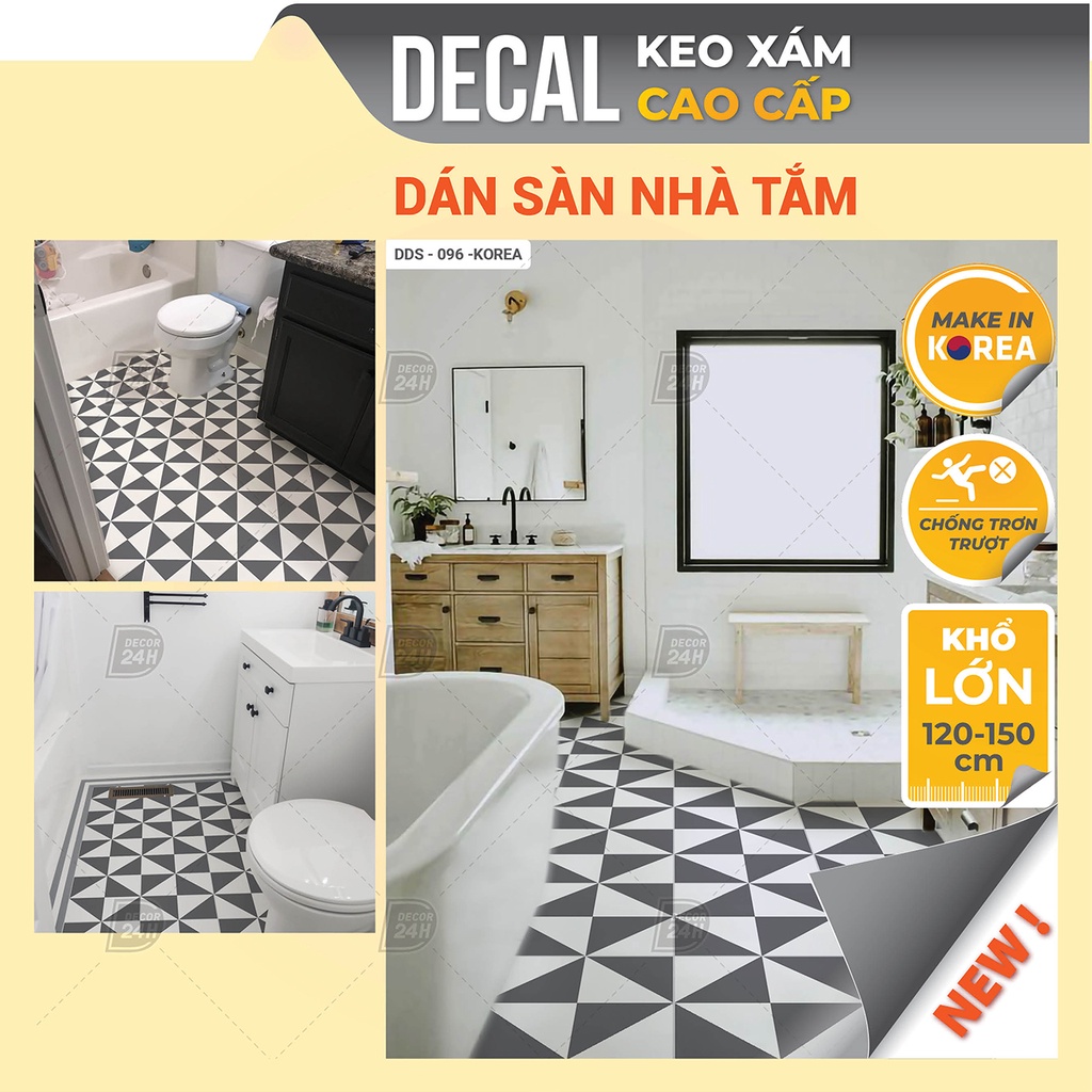 Decal Dán Sàn Nhà Tắm chống trơn trượt, Dán sàn giả gạch bông loại dày Made in KOREA, Size lớn 120 cm Decor24h DDS-096