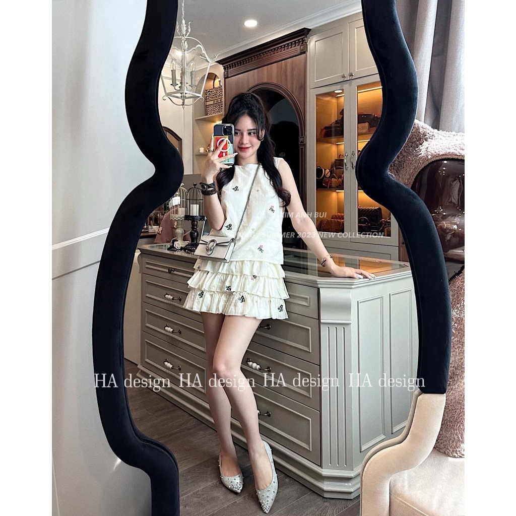 Set thêu hoa siu hot khoét Lưng nơ sau lên dáng baby cute - Hàng đẹp