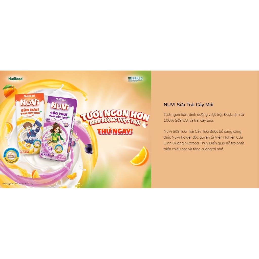 Thùng 48 hộp 180ml Nuvi Sữa Tươi vị trái cây