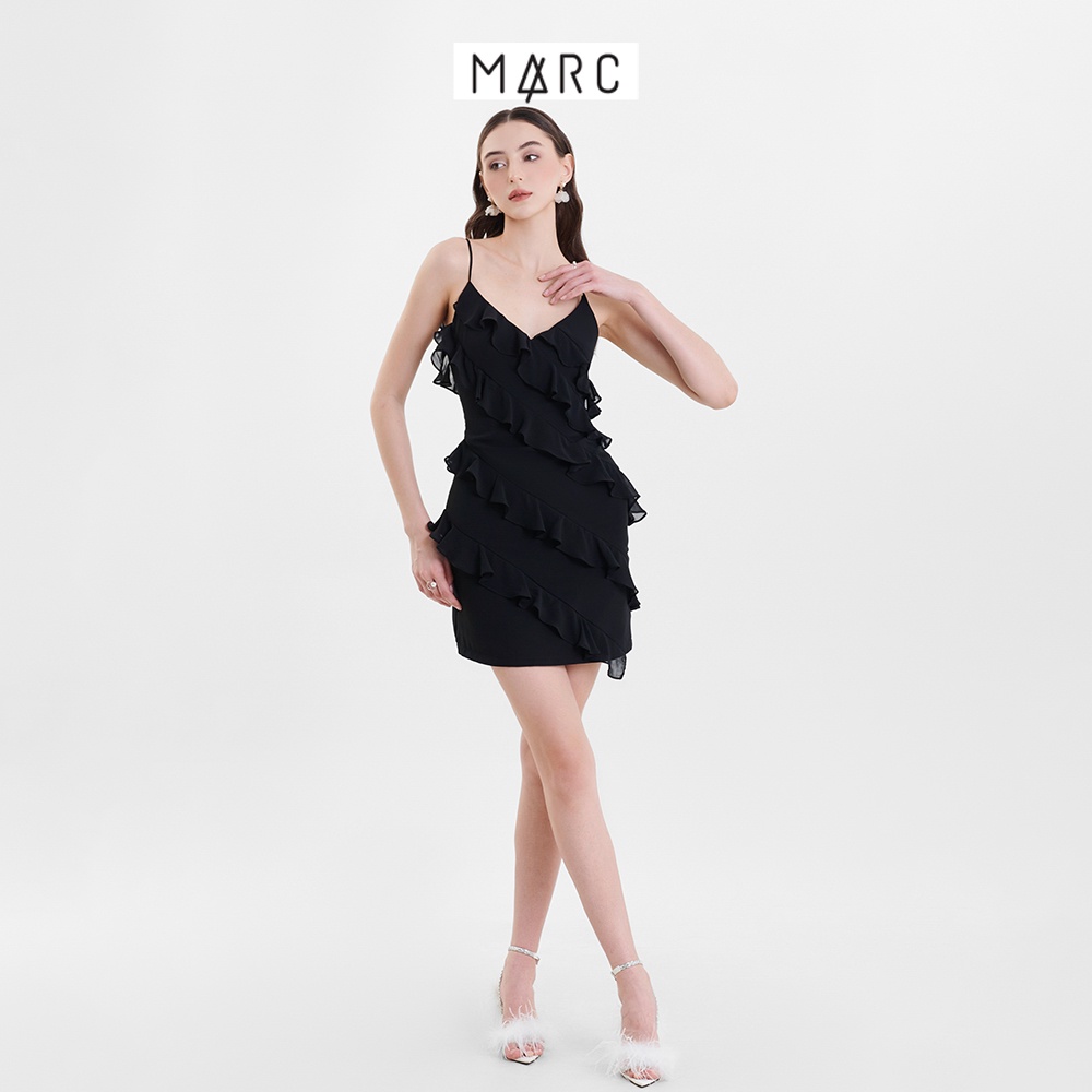 Đầm mini 2 dây nữ MARC FASHION form ôm cổ tim phối viền bèo FASH023023