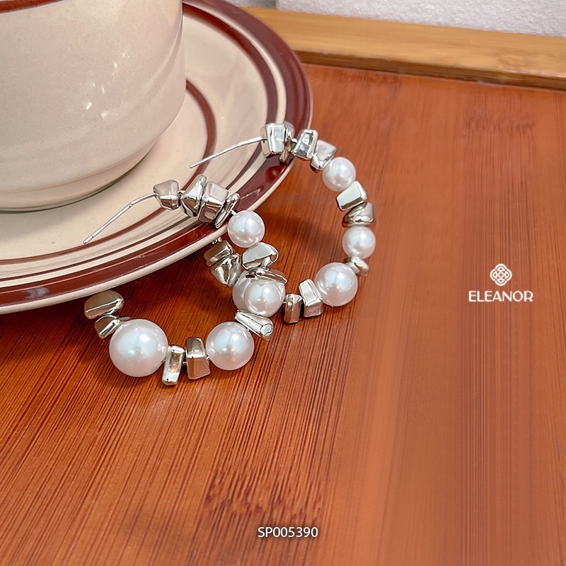 Bông tai nữ chuôi bạc 925 Eleanor Accessories hình chữ C đính ngọc trai nhân tạo thanh lịch phụ kiện trang sức 5390