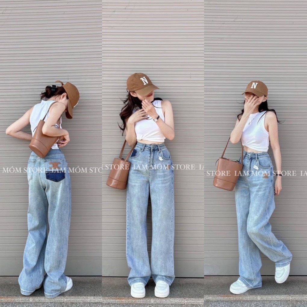 Quần ống suông JEAN nữ cạp cao tôn dáng.