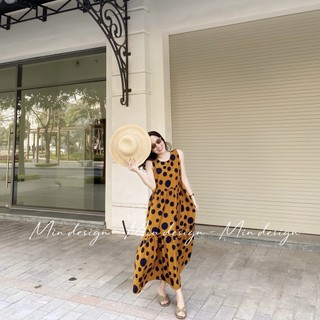 Đầm suông sát nách chấm bi, dáng váy baby doll, phom rộng thoáng M65 - MIN Design