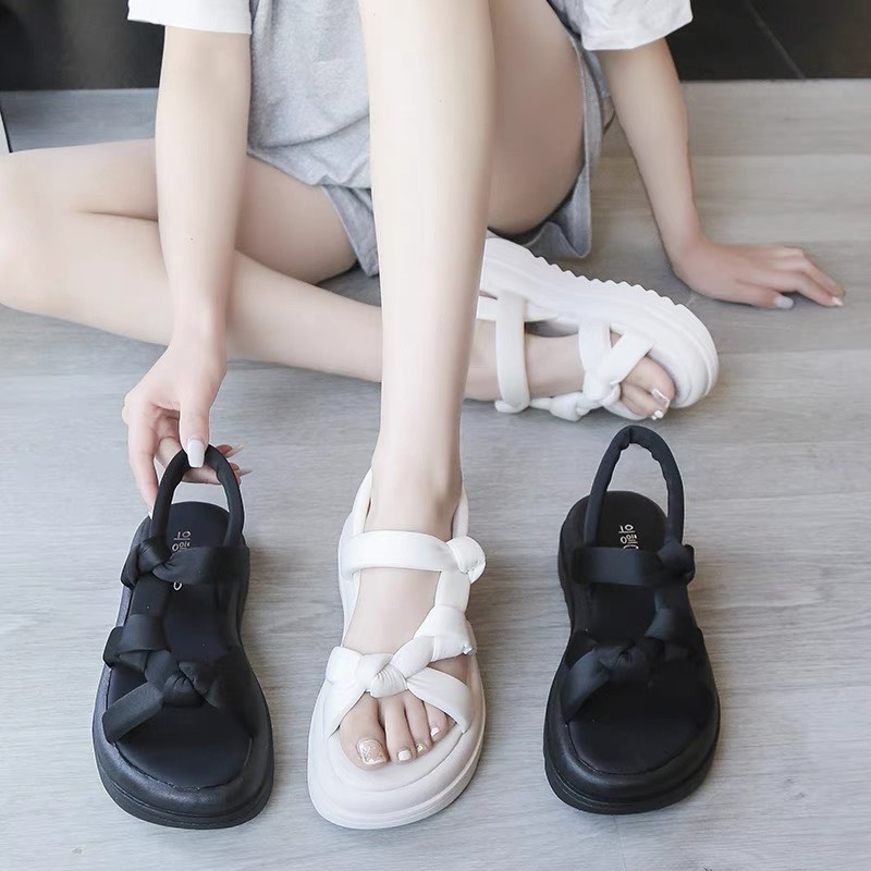 (S159) Sandal nữ quai buộc vặn đế bánh mì 5 phân hàng QC (Mã 2506)