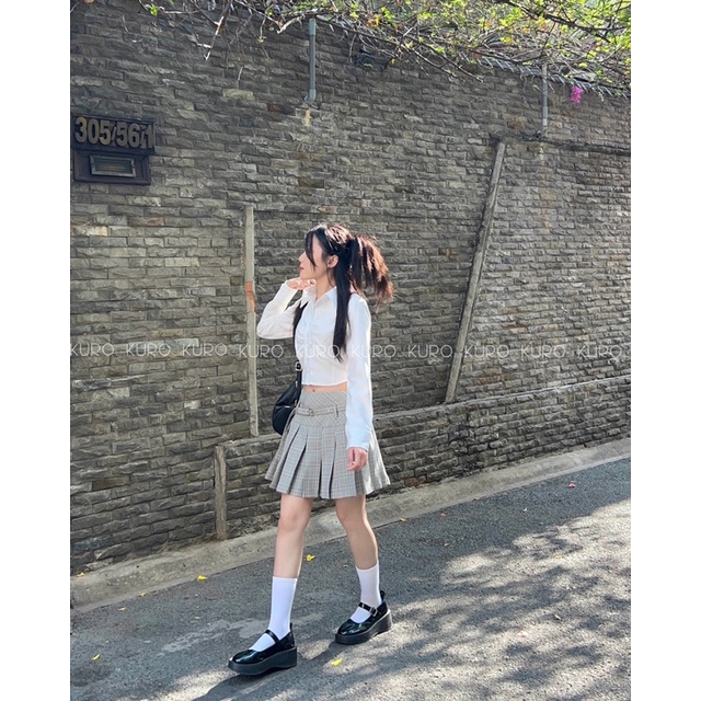 Chân váy xếp li ngắn kèm belt có lót quần bên trong hot ulzzang