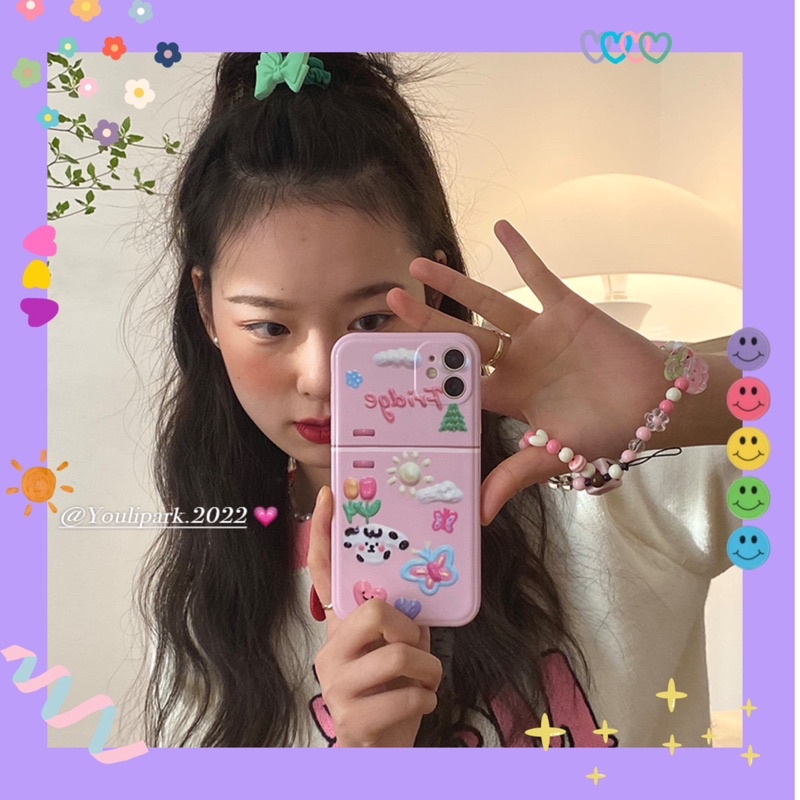 Case Ốp lưng iphone 3d hình tủ lạnh màu hồng Fribge ôm gọn dế iu