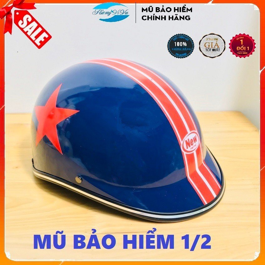 Nón bảo hiểm nửa đầu nam, mũ bảo hiểm nữ thời trang, size người lớn 52cm-60cm, phủ sơn bóng bền đẹp