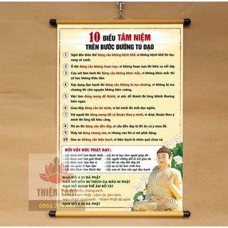 Tranh chữ 10 điều tâm niệm trên bước đường tu đạo 40x60cm chất liệu vải phủ bóng cao cấp