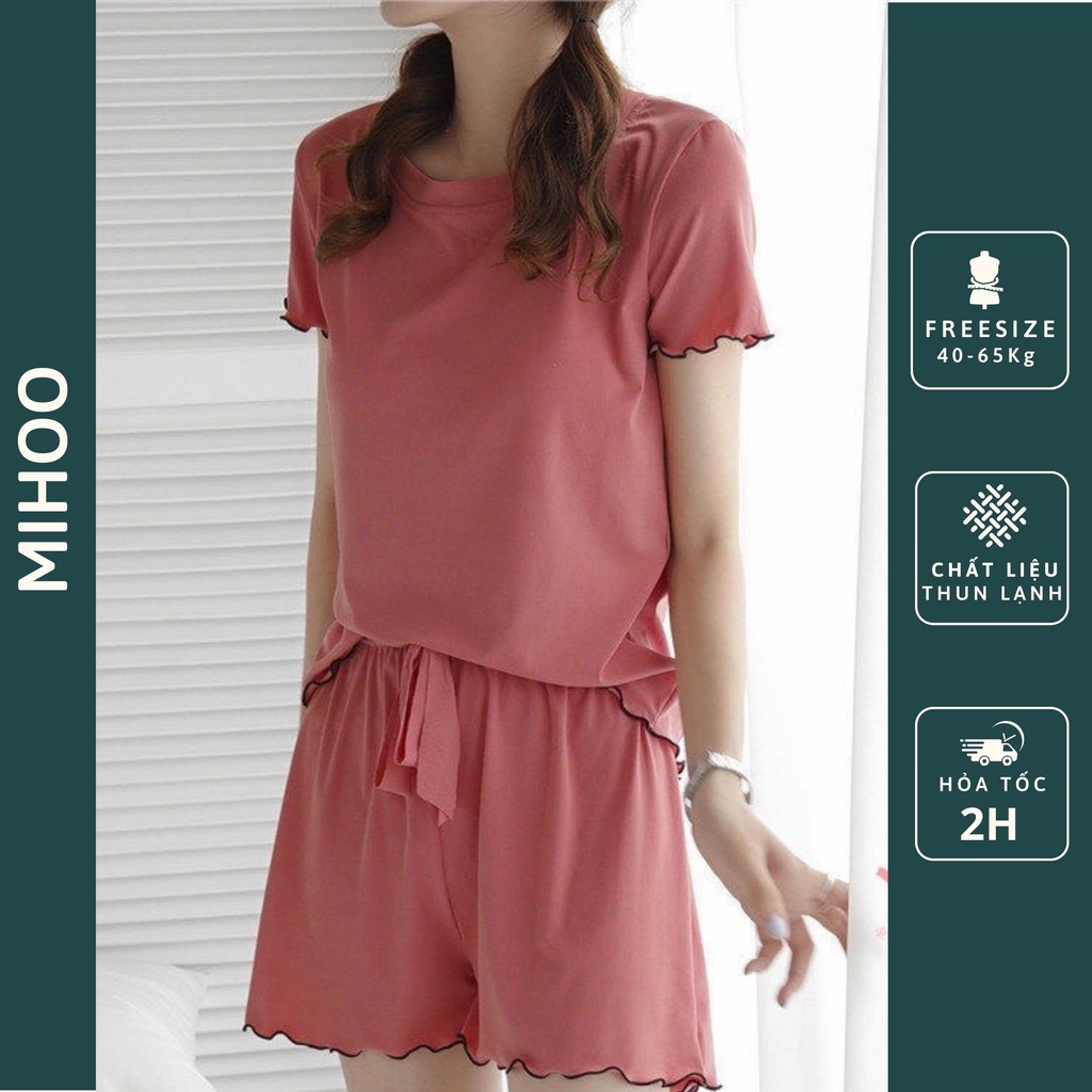 Bộ Cộc Tay nữ Mùa Hè Chất Thun Tăm, Bộ Thun Lạnh Viền Bèo, Bộ Cộc Tay Bo Viền Bèo Chất Mát Full màu