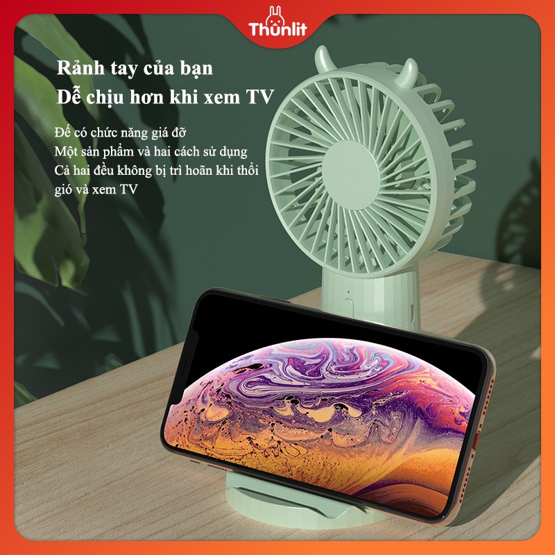 Quạt di động ngoài trời THUNLIT hoạt động pin 5000mAh để bàn chạy yên tĩnh có giá đỡ