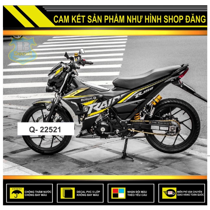 TEM RỜI RAIDER FI MẪU 22521 PHỐI VÀNG DÁN XE ĐEN