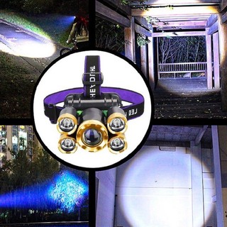 Đèn pin đội đầu, đeo trán 5 bóng led siêu sáng kèm pin sạc tiện lợi, đèn pin đội đầu 5 bóng, đèn pin siêu sáng tích điện