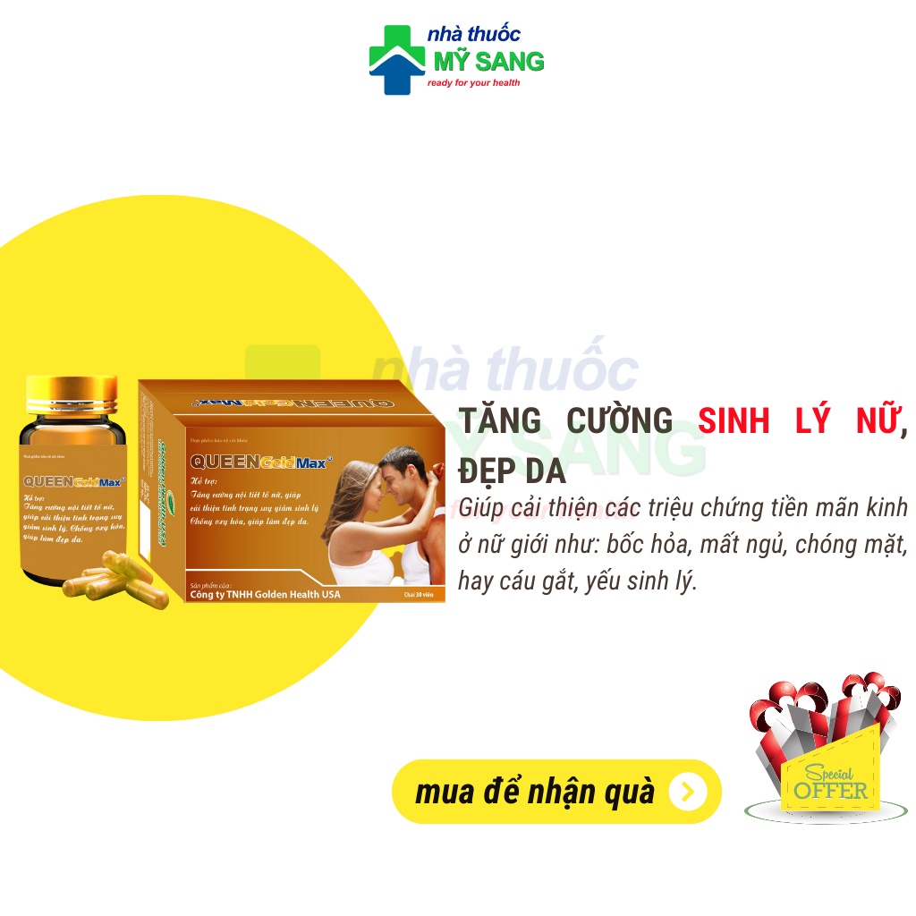 Tăng cường sinh lý nữ, tăng nội tiết tố nữ, làm đẹp da Queen Gold Max chai 30v
