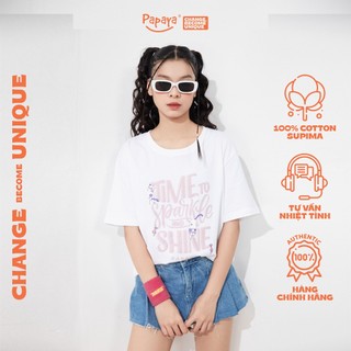 Áo Thun Tay Lỡ Nữ Papaya She Form Rộng Cotton Phông Nữ Oversize Local Brand In Hình