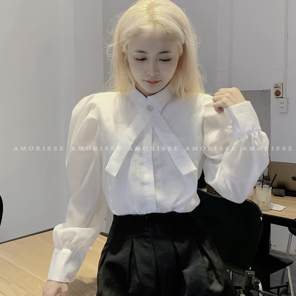 /ảnh thật/ Áo sơ mi cổ vát đính đá