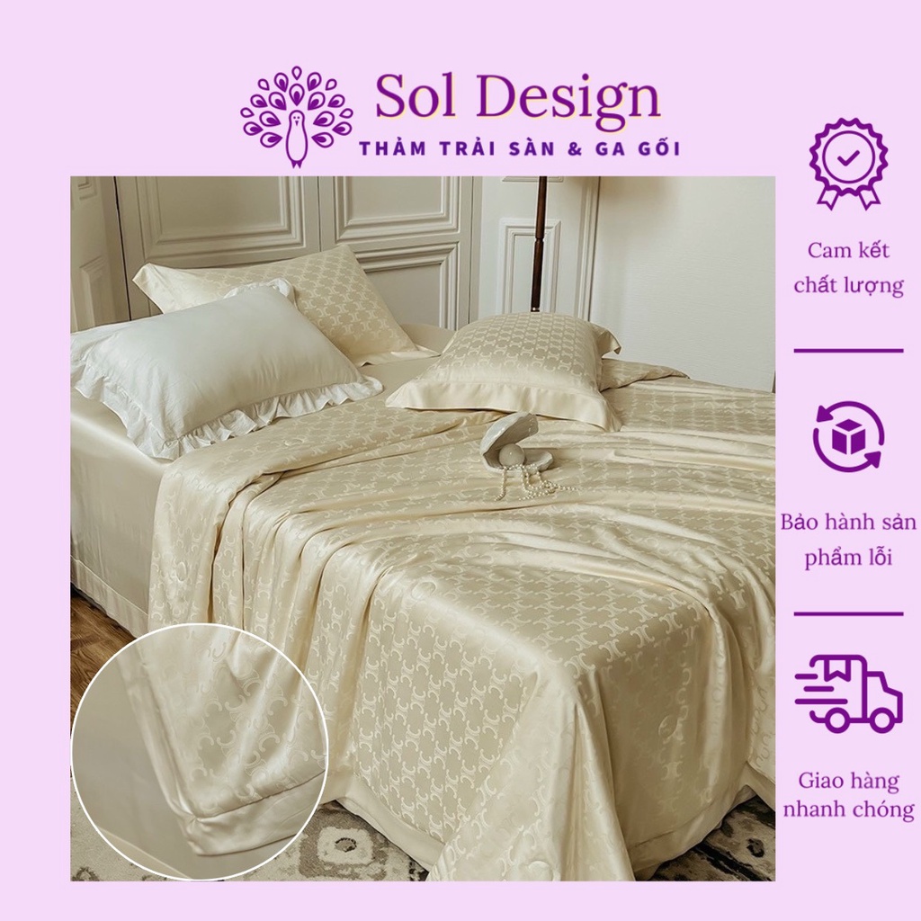 Bộ Chăn Ga Gối Tencel Cao Cấp Chăn Trần Bông Có 4 Màu Sang Trọng