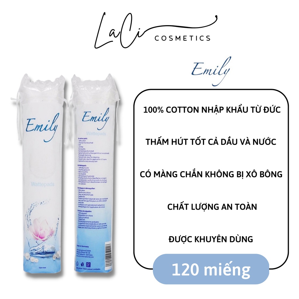 Bông tẩy trang Emily 120 miếng Đức chính hãng siêu mềm siêu thấm