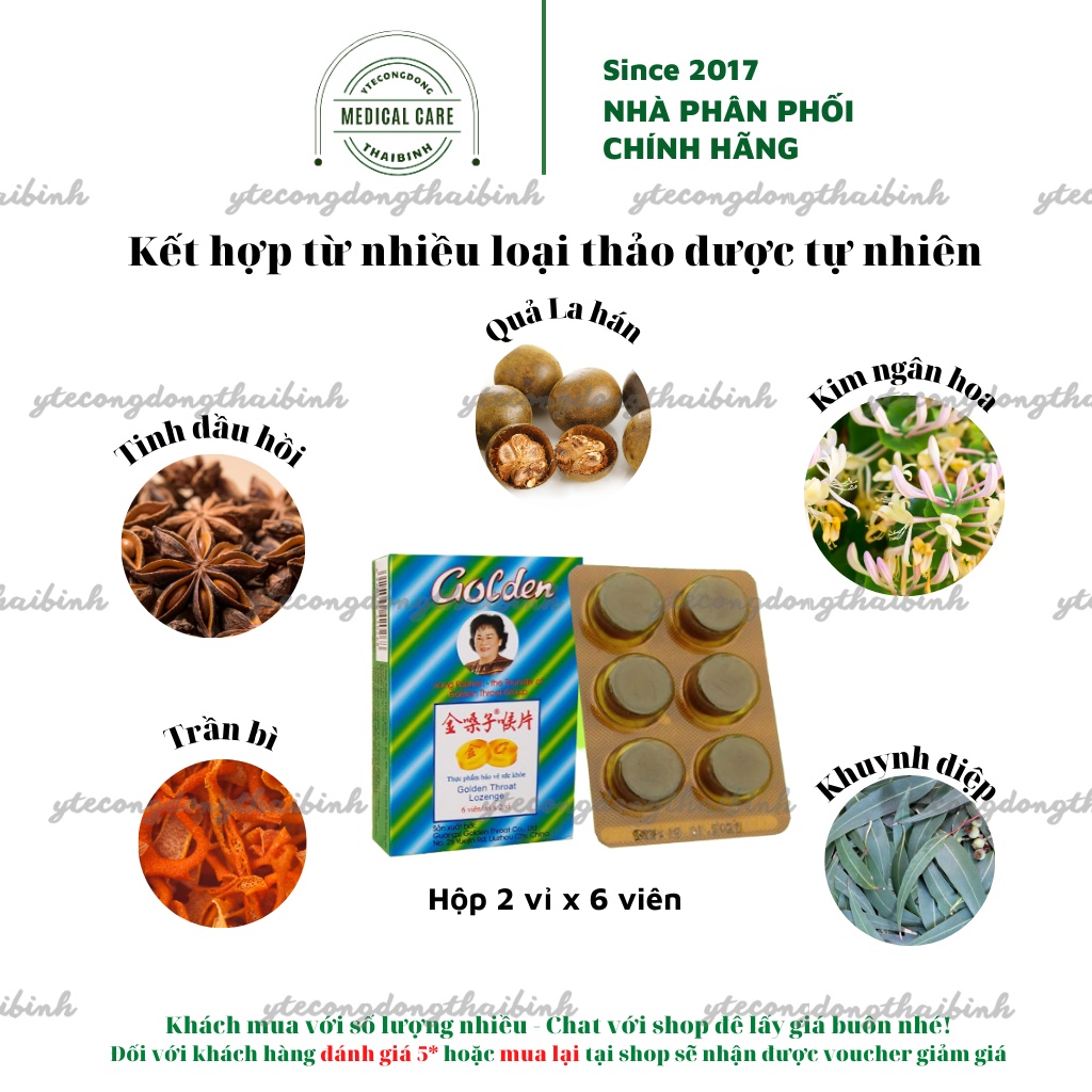 Viên ngậm ho, long đờm, đau rát họng GOLDEN THROAT - Viên ngậm thảo dược ngậm ho nội địa Trung