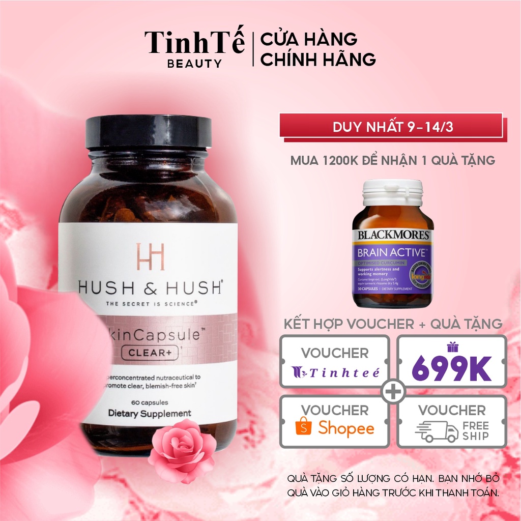 Viên uống giúp giải quyết triệt để vấn đề da mụn Hush & Hush SkinCapsule Clear+ 60 viên