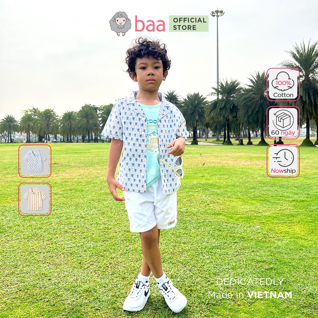 Áo sơ mi tay ngắn bé trai BAA BABY chemise pyjamas cho bé họa tiết mùa hè từ 1-7 tuổi - B-BT-SM08N-04