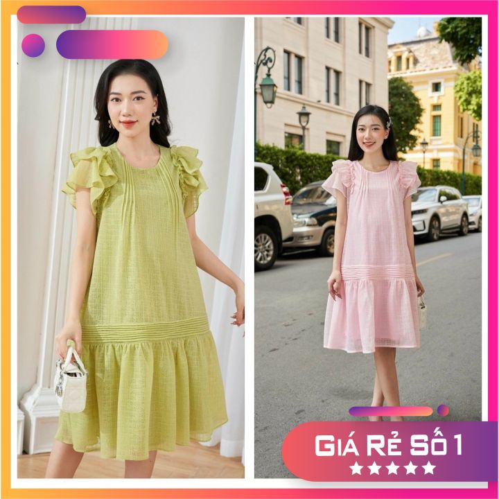 Váy babydoll , đầm bầu thiết kế xinh xắn Chất lụa voan dập ly hai lớp siêu mềm mát cho các nàng