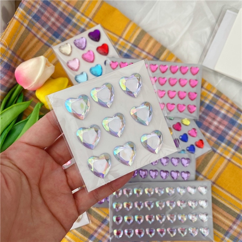 Miếng sticker hình dán đa năng Y2K hình gems trái tim đáng yêu A002