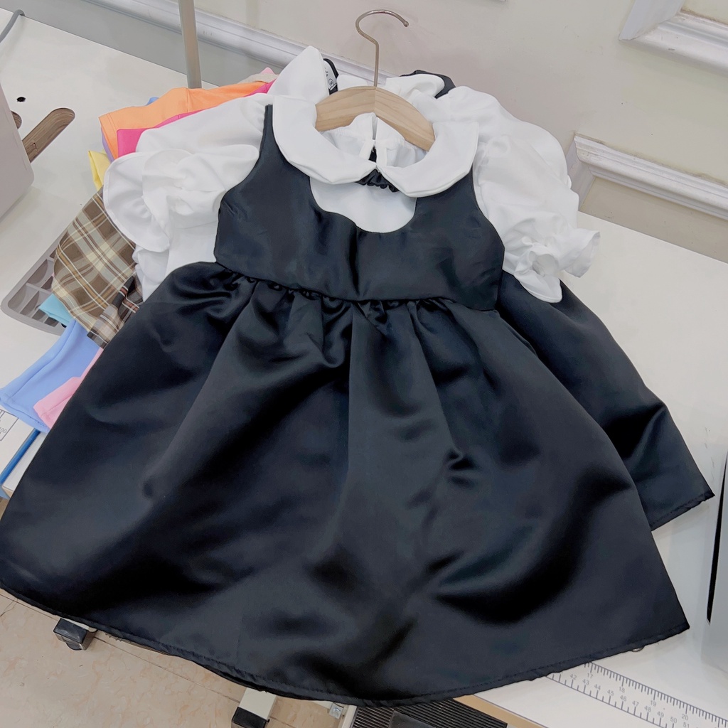 Set váy tacta đen + áo trắng bé gái