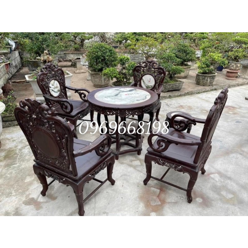 Bộ bàn ghế trúc kép 7 món gỗ Gụ lào