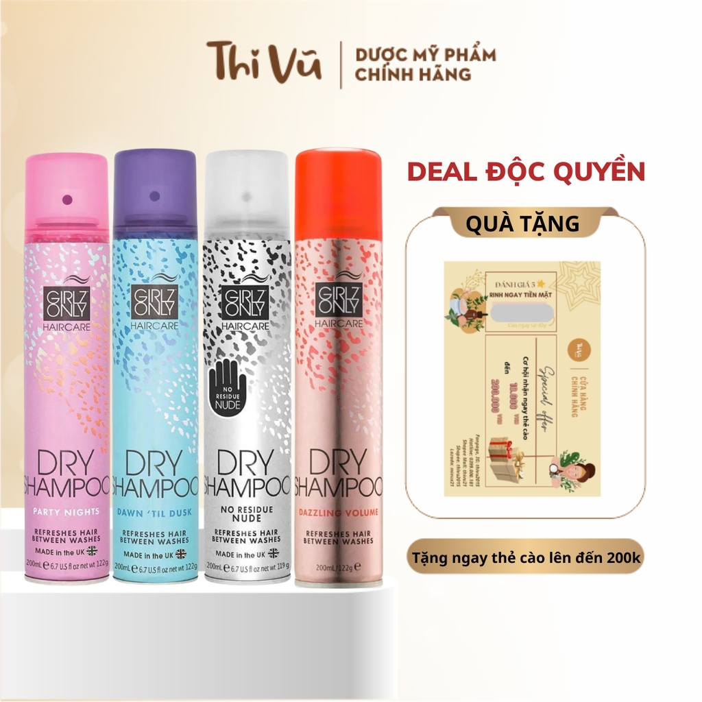 Dầu gội khô Girlz Only giảm dầu giảm bết cho da đầu 200ml
