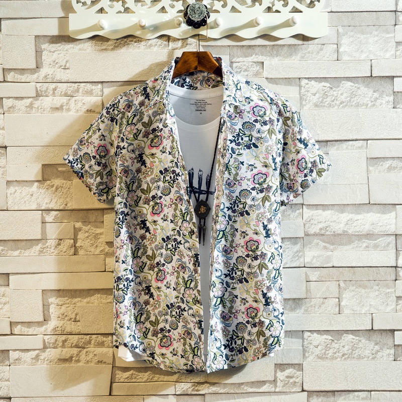 Chất lượng cao Áo sơ mi nam Nữ Họa Tiết Hoa  O S mi nam#Áo Thun Tay Ngắn Dáng Ôm Thời Trang Mùa Hè Phong Cách Hàn Quốc Có Size 39