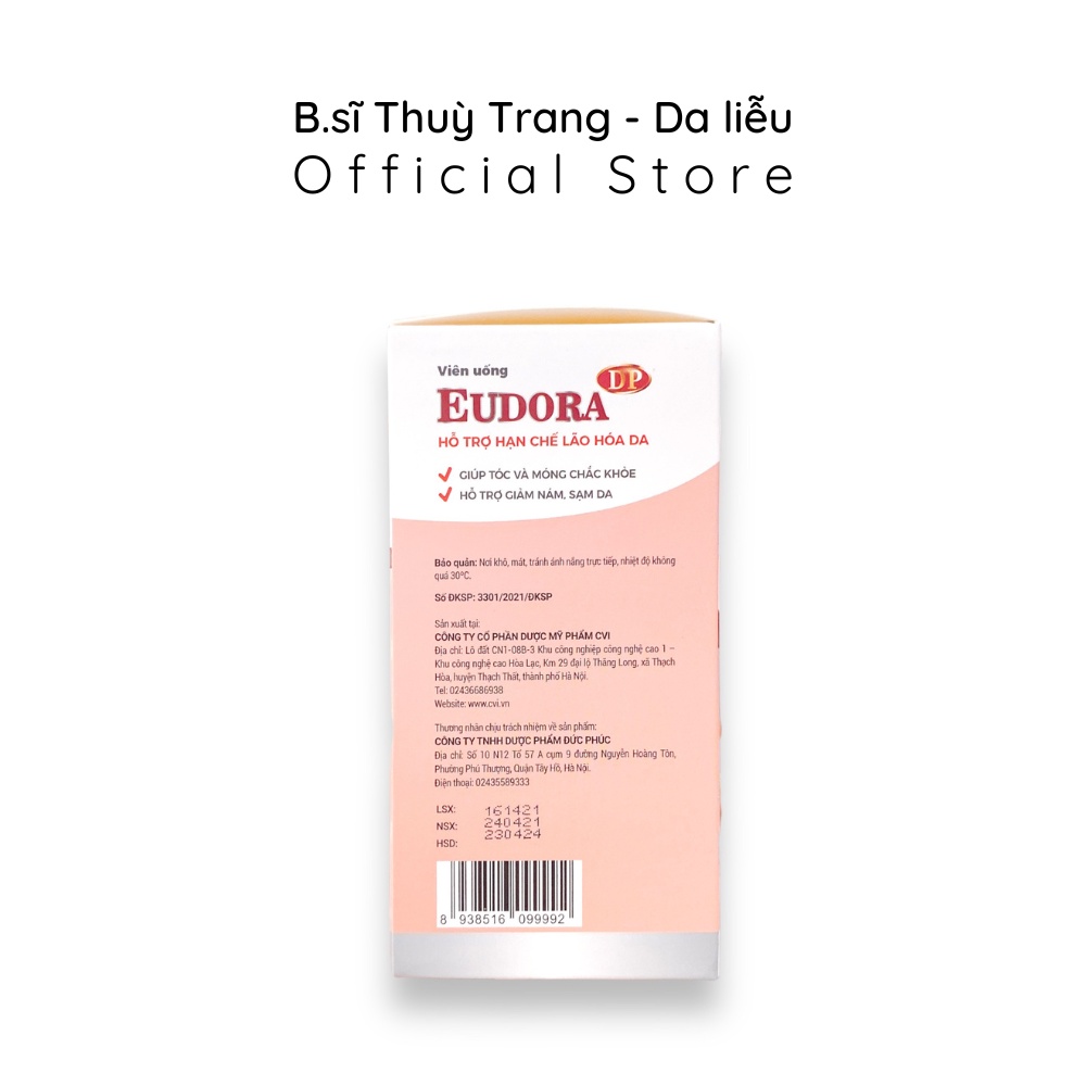 Viên uống hạn chế lão hoá da, giúp tóc móng chắc khoẻ Eudora DP - hộp 60 viên