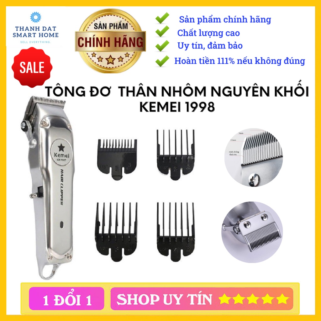 { ẢNH TỰ CHỤP}Tông đơ cắt tóc thân nhôm nguyên khối kemei 1998,pin lithium 1000mah-mẫu tông đơ chuyên Fade cao cấp