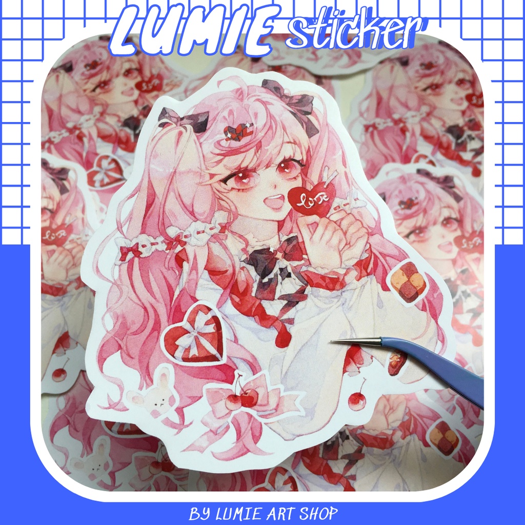 Sticker nhân vật minh hoạ màu nước kích cỡ a6-a7