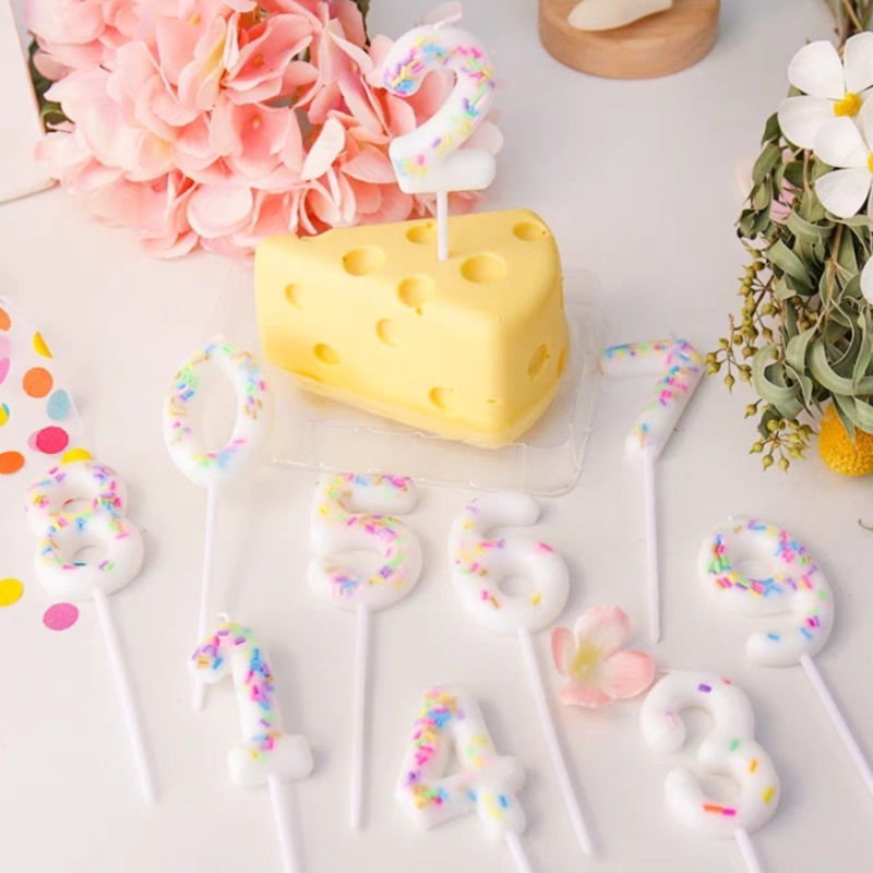 Nến Số Hàn Quốc Trắng Mix Cầu Vồng Cao 5Cm Rộng 3Cm - Trang Trí Bánh Sinh Nhật - Bánh Kem Sinh Nhật